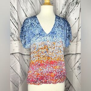 Anthropologie ECRU silk top watercolor v-neck M